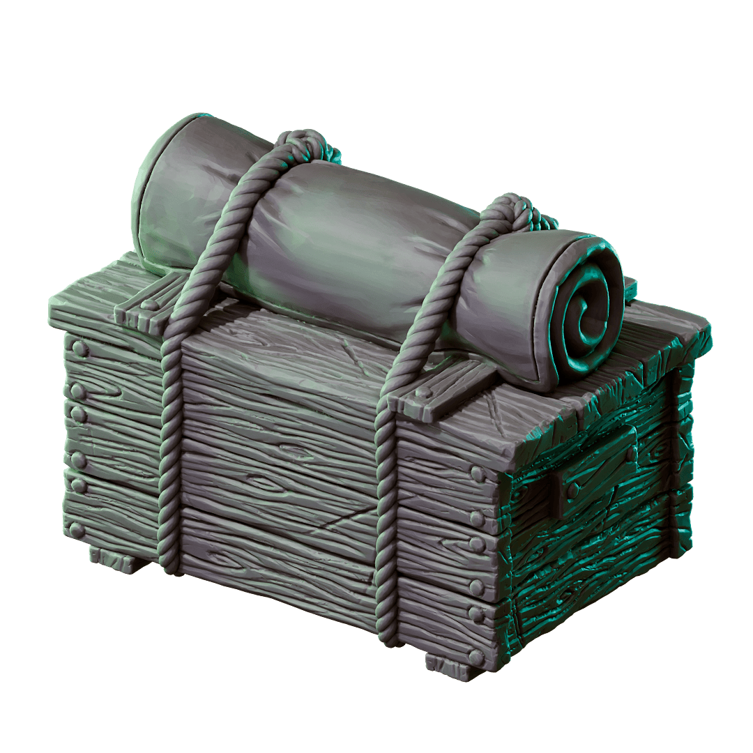 Wooden Crate with bedroll