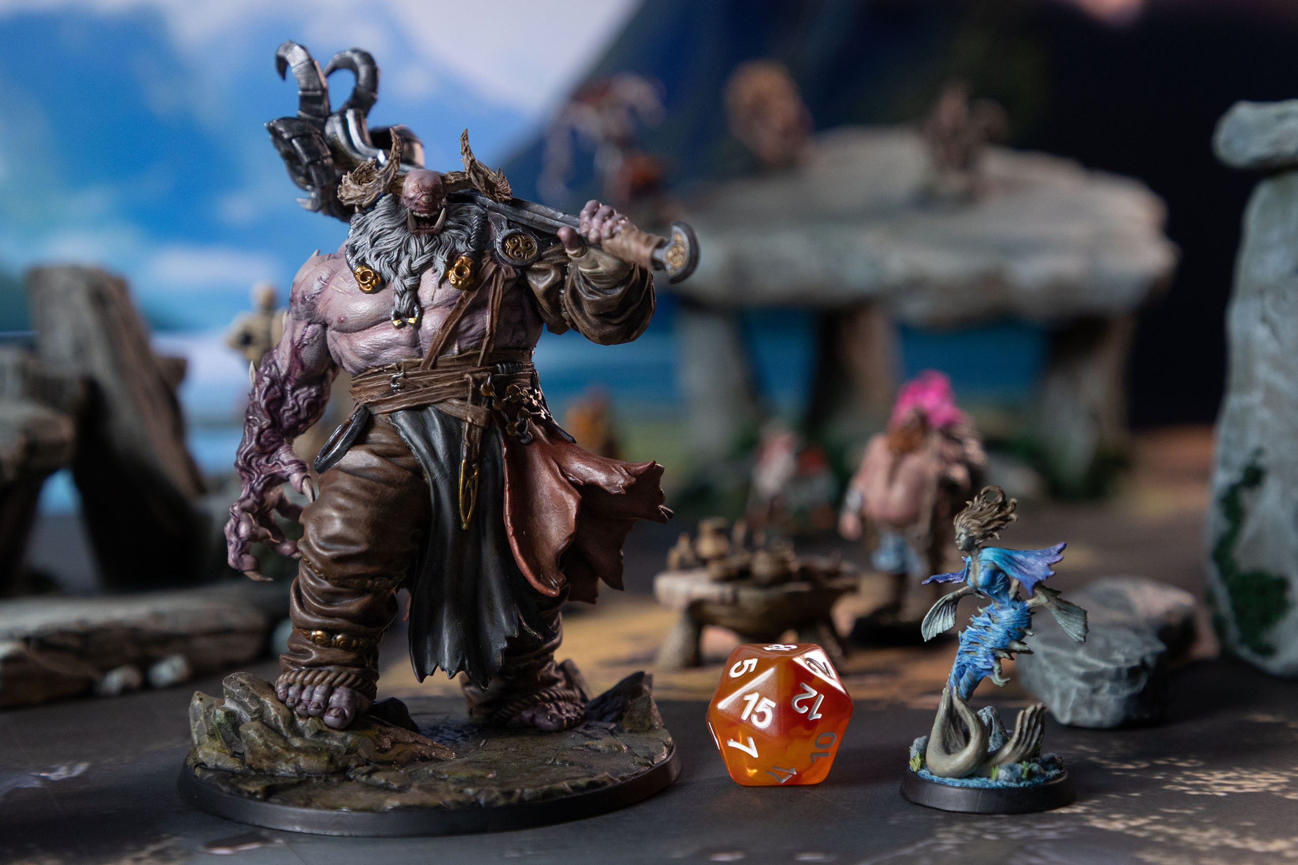 Balor of the Evil Eye and Selkie, miniatures from Loot Studios' miniature bundle, Celtic Dawn.